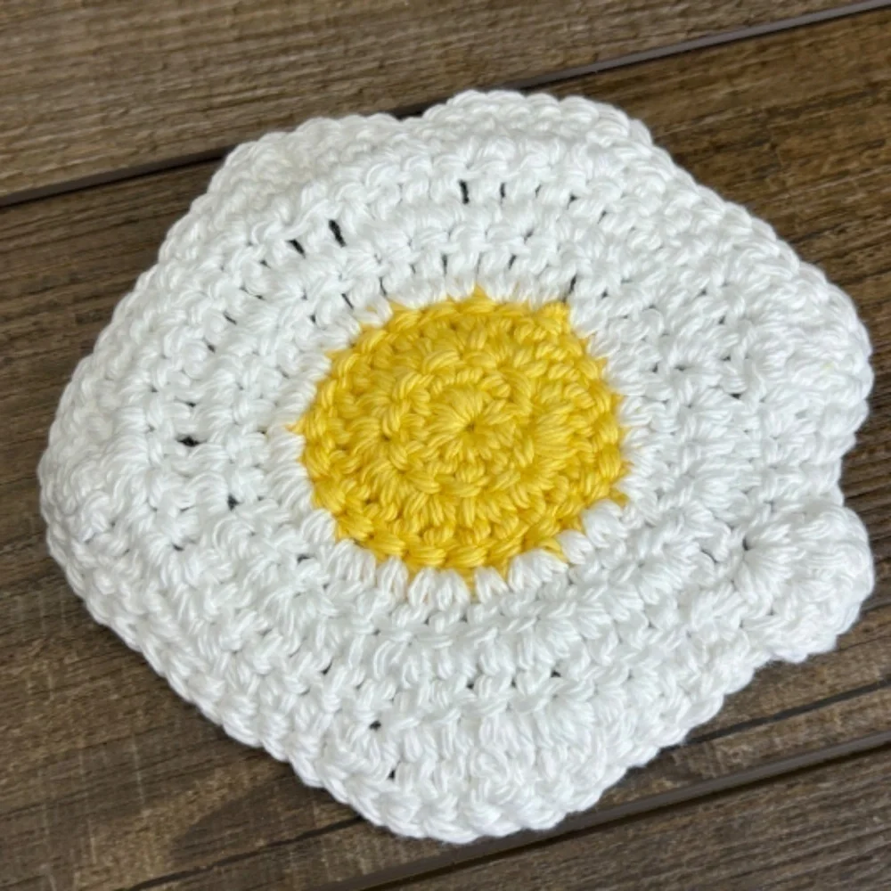 Coasters Sunny Side Up Fried Egg Cup Mug Set of 4‎ Handcrafted Crochet Cotton